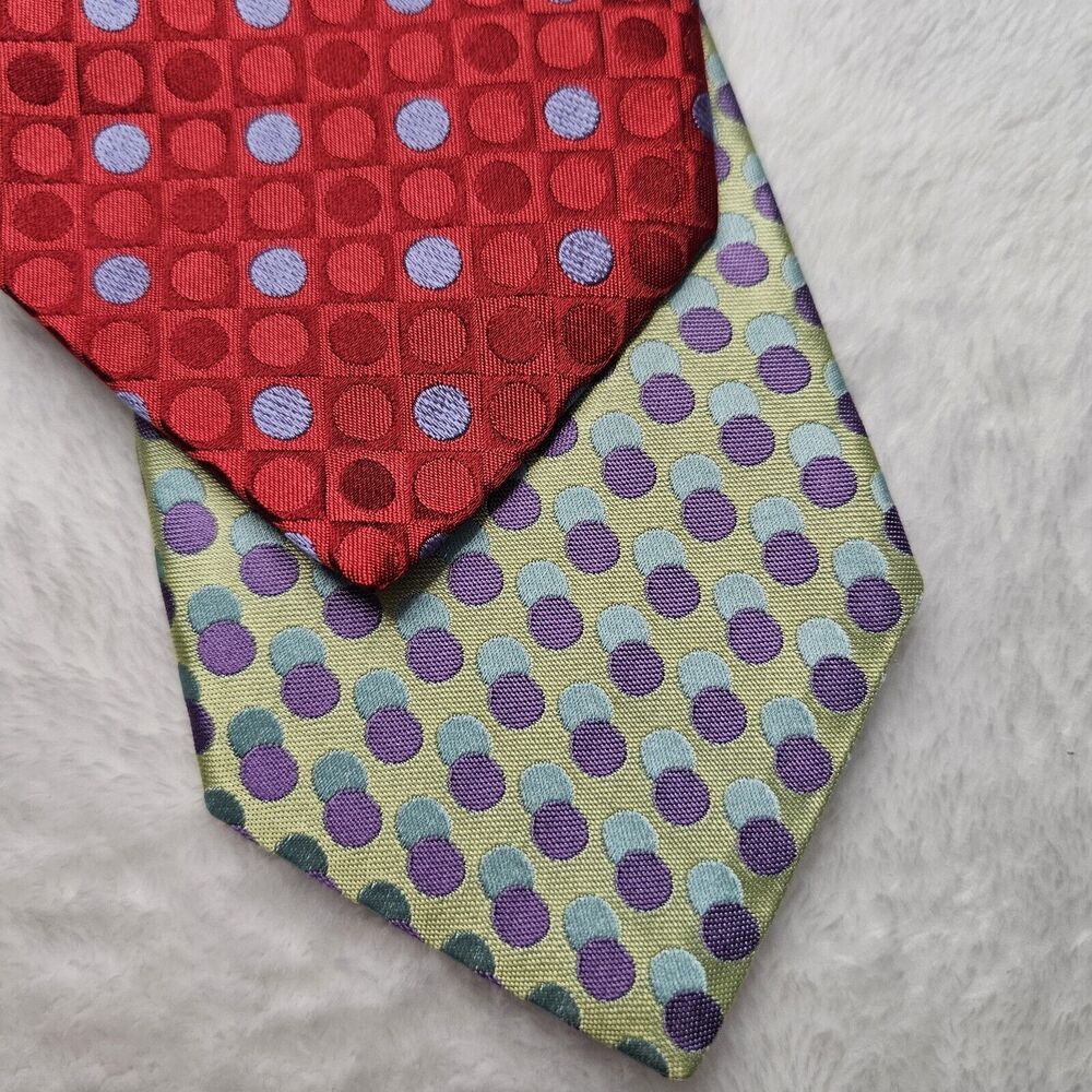 Ted Baker London Silk Ties Lot of 2 Circles Red Green Purple Retro Geometric - Picture 2 of 15